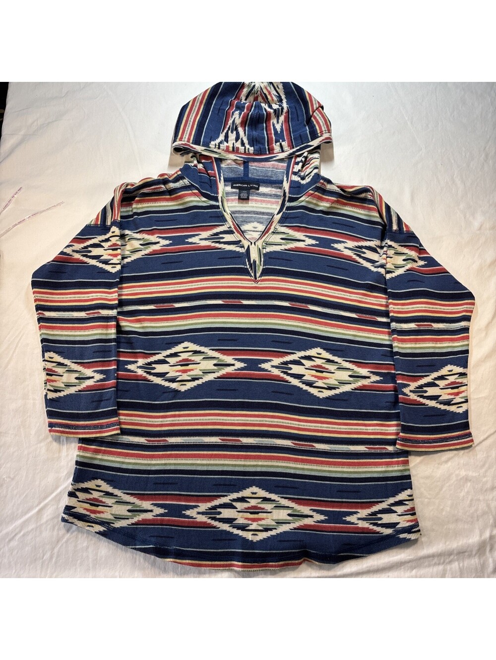 American Living Southwestern Aztec Baja Hooded Pullover L
